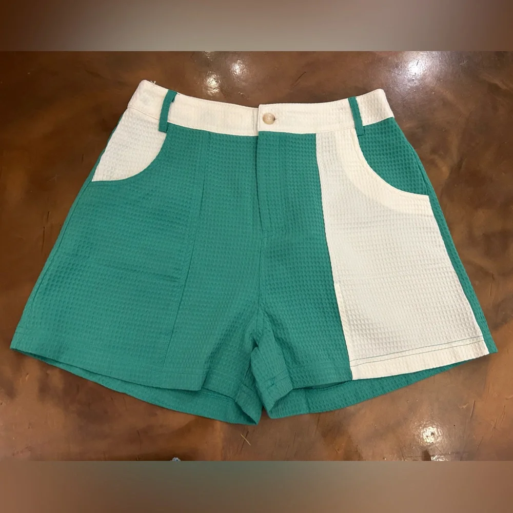 TIMING - Teal and White Colorblock Women's Shorts NWT
